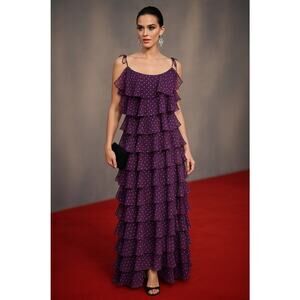 Vintage Neusteters Whimsigoth Purple Tiered Ruffle Maxi Prom Gown Size 6 USA